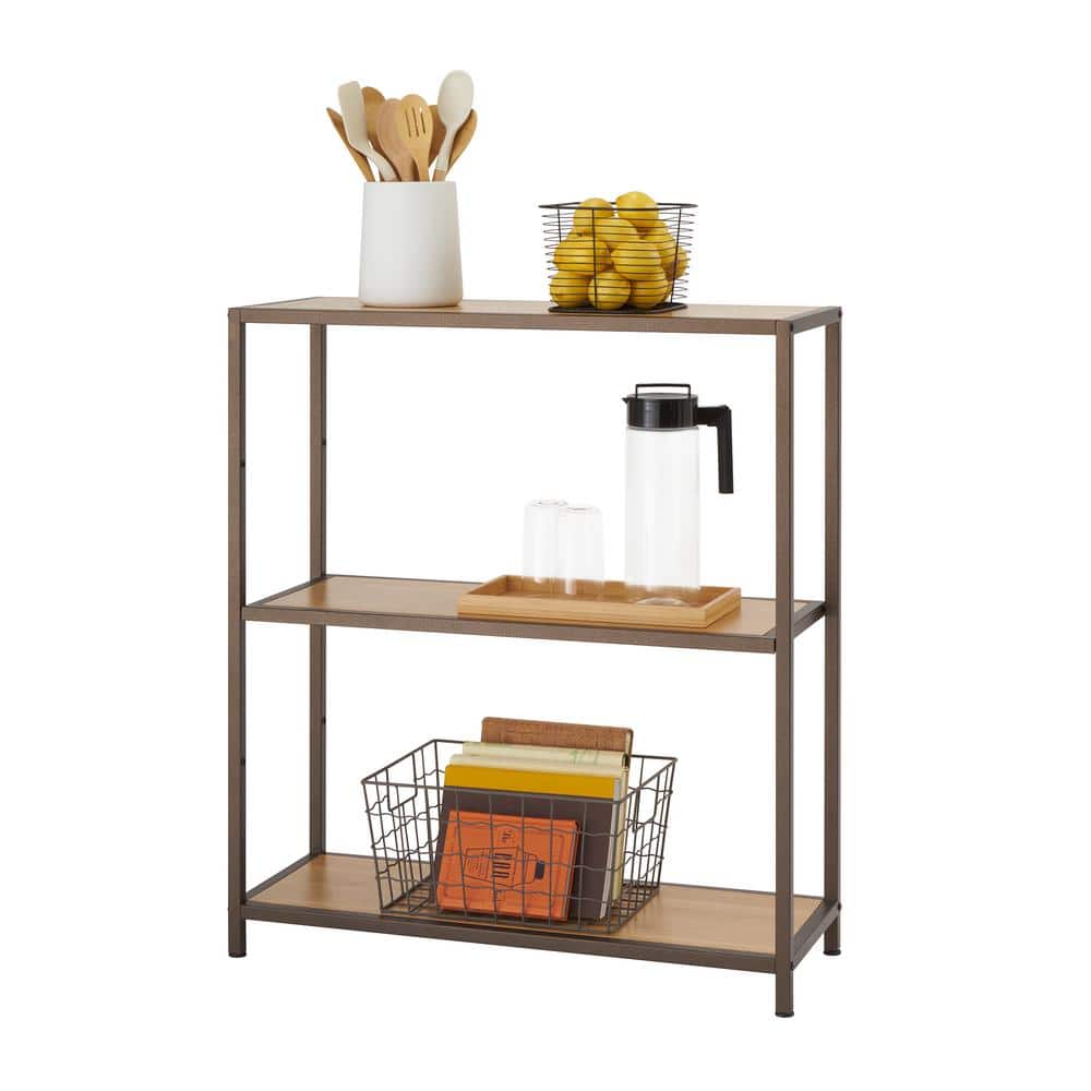 32 in. W x 12 in. D 3-Tier Bronze Anthracite Bamboo Decorative Shelf - Hercitys