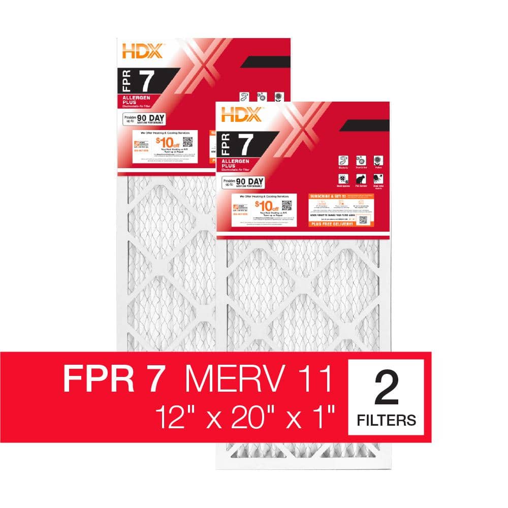 12 in. x 20 in. x 1 in. Allergen Plus Pleated Air Filter FPR 7, MERV 11 (2-Pack) - Hercitys