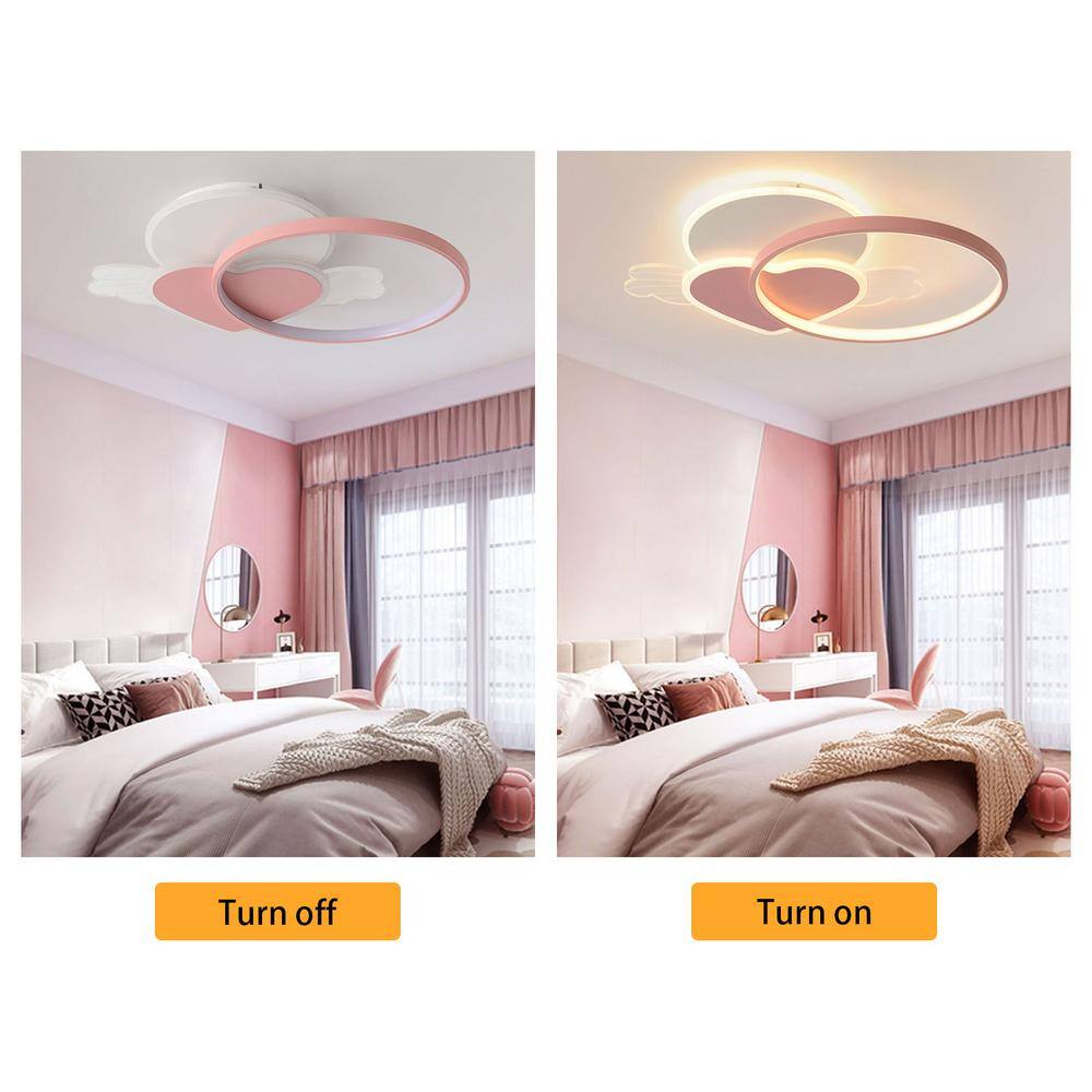 19.68 in. Pink Unique Heart-Shaped Flush Mount Dimmable LED Ceiling Light with Remote, for Living Room Bedroom - Hercitys