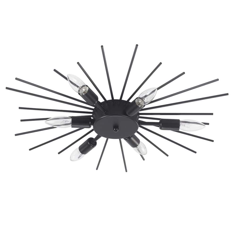 23.82 in. 6-Light Black Modern Starburst Flush Mount Ceiling Light - Hercitys