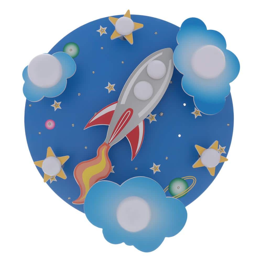 23.6 in. 8-Light Blue Creative Cartoon Universe Flush Mount Ceiling Light for Children’s Room with Bulbs Included - Hercitys