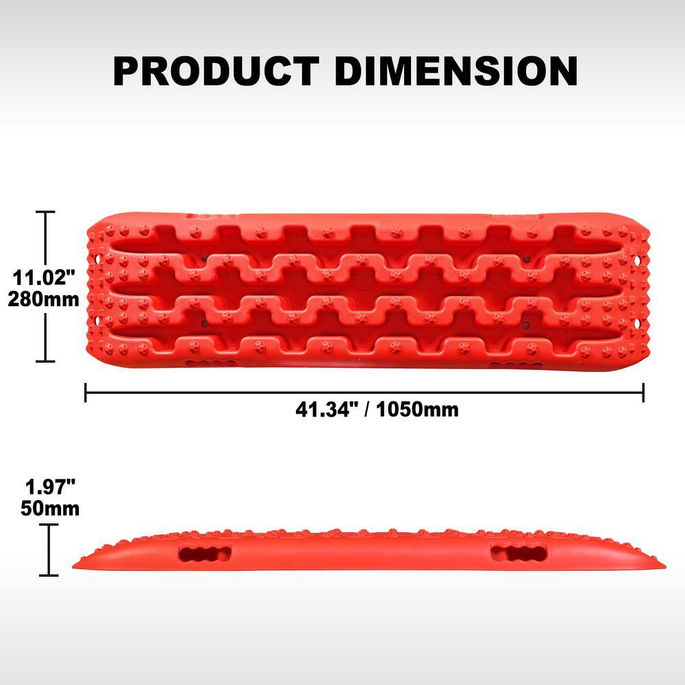 41 in. Off-Road Traction Boards, Recovery Tracks, and Traction Mat Set: Ideal for Snow, Mud and Sand Rescue, Red - Hercitys