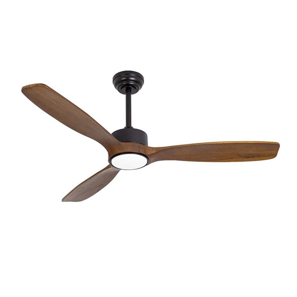 52 in. LED Indoor Outdoor Matte Black and Mahogany Finished Ceiling Fan with 1-Light and Remote Control - Hercitys