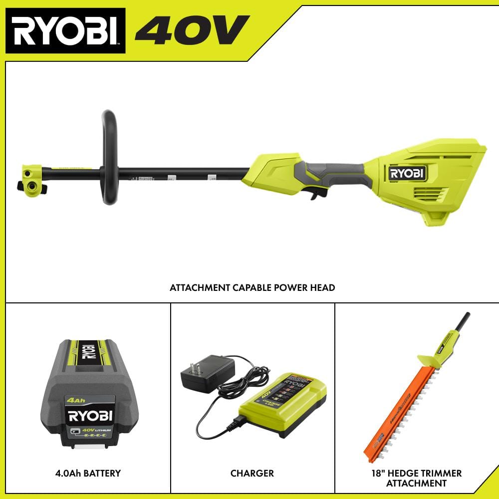 40V Expand-It Cordless Battery Attachment Capable Powerhead Kit & Hedge Trimmer with 4.0 Ah Battery and Charger - Hercitys