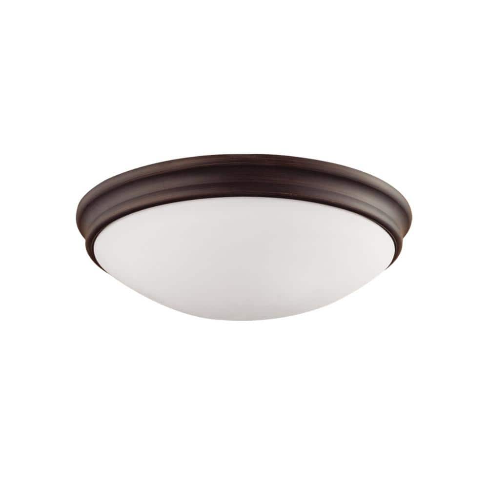 14 in. W 3-Light Rubbed Bronze Ceiling Fixture Flush Mount Bowl with Glass Shade - Hercitys