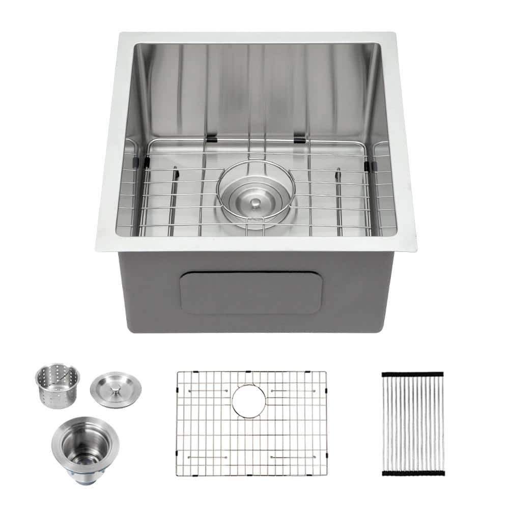 16-Gauge Stainless Steel 15 in. Undermount Bar Sink with Accessories - Hercitys