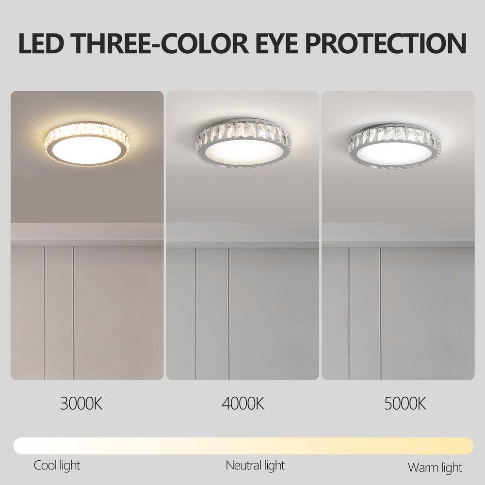 13.8 in. 1-Light Integrated LED Transparent Nordic Embedded Crystal Chandelier Flush Mount for Bedroom Dining Room - Hercitys