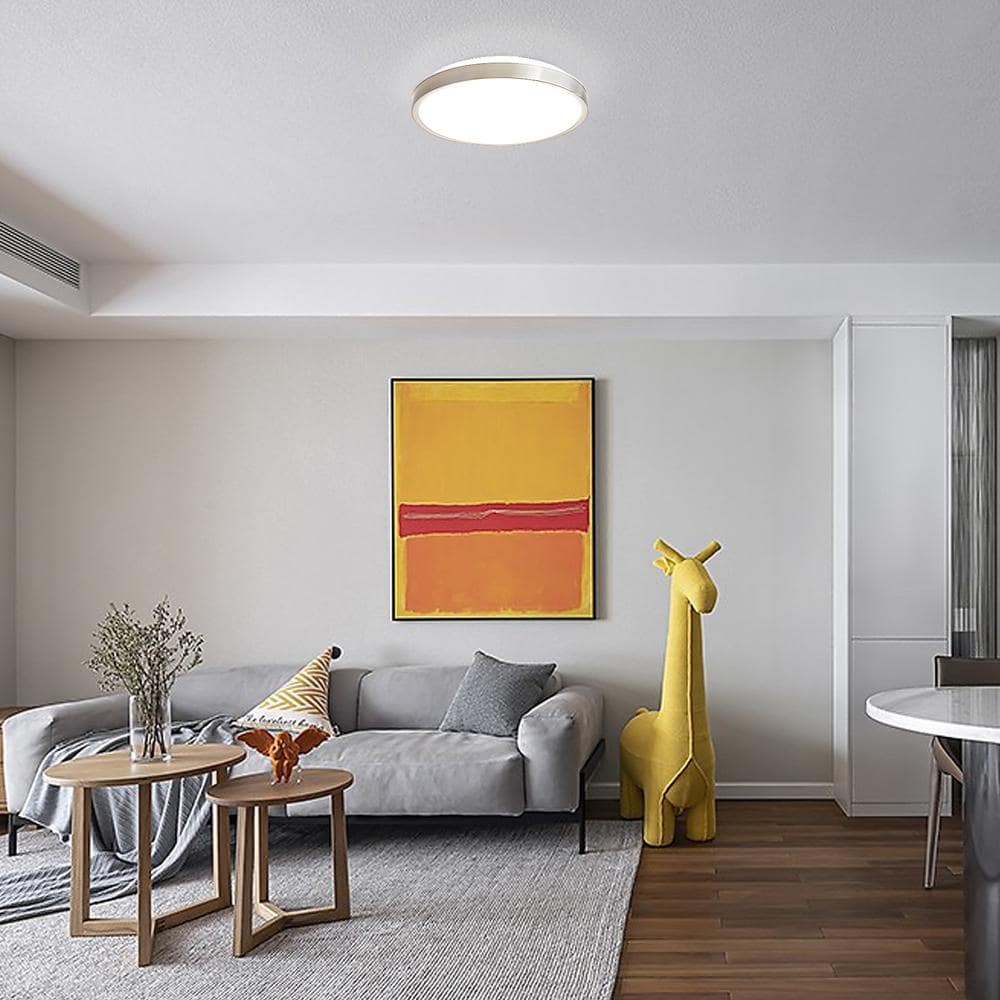 12 in. Light Brushed Nickel Integrated LED Round Ceiling Flush Mount Light Fixture 4000K - Hercitys