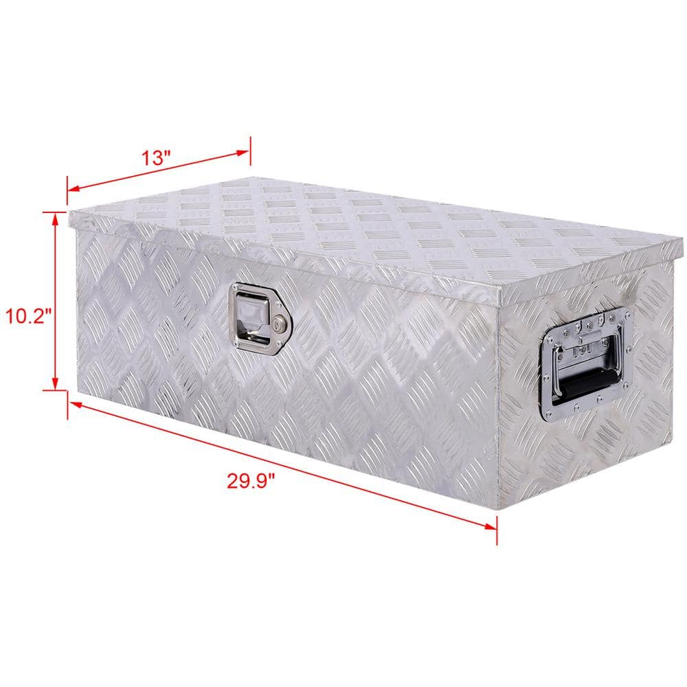 30 in. Trailer Tongue Box, RV Trailer Truck Tool Truck Tool Box, with Lock Keys Side Handle, Silver, 30 x 10 x 13 in. - Hercitys