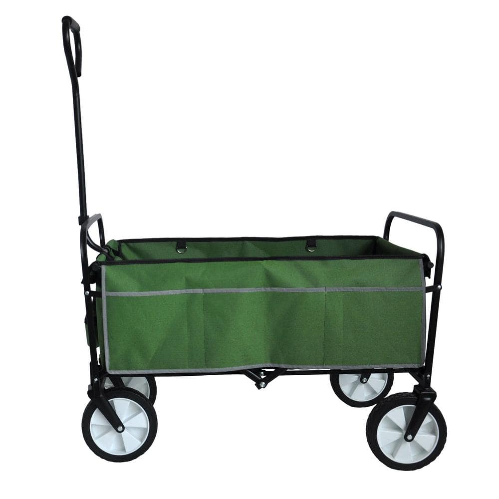 3.44 cu. ft. Grass Green Metal Folding Garden Cart with Side Pockets, Reflection Belt and Adjustable Handles - Hercitys