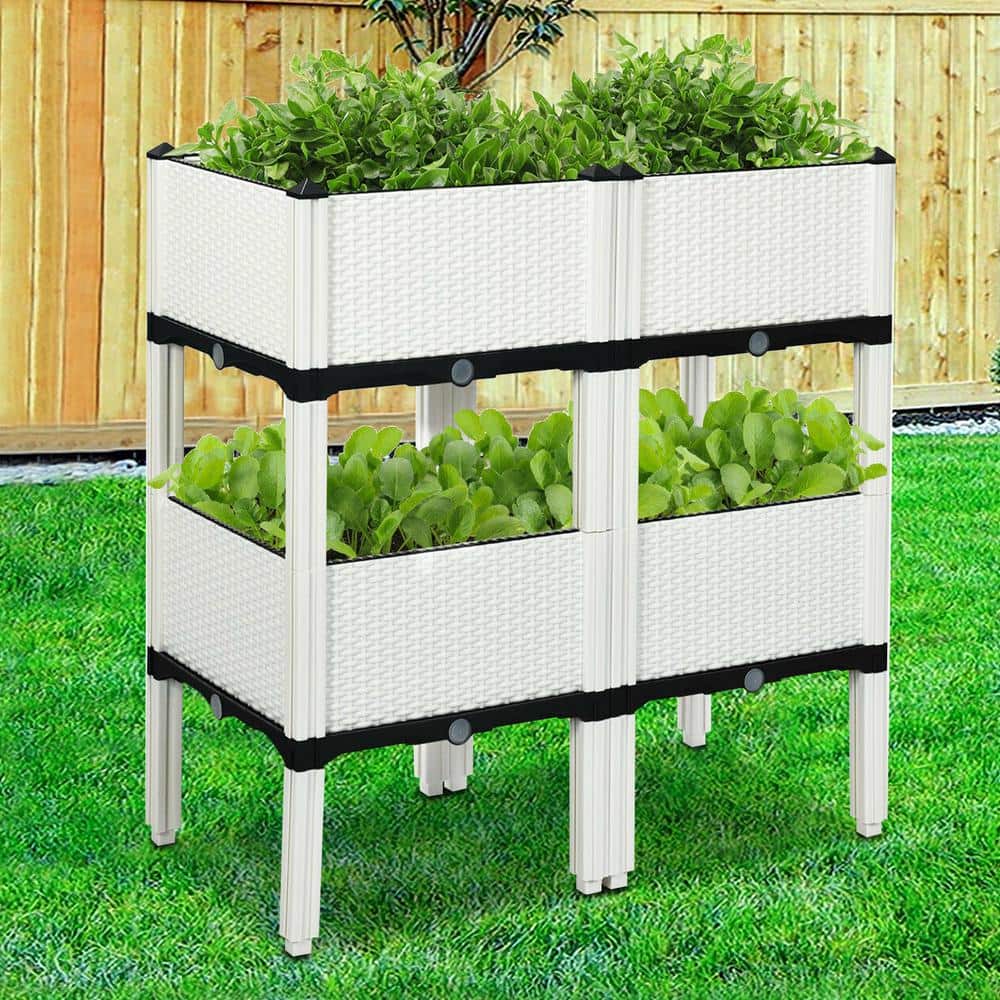 16 in. x 16 in. White Plastic Elevated Planter Box Window Box, Raised Garden Bed - Hercitys