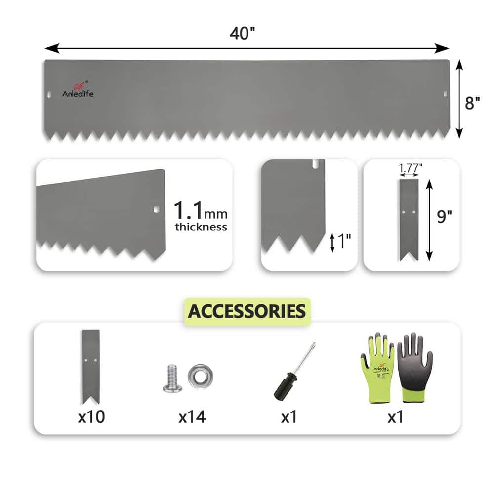 40 in. x 8 in. Gray Galvanized Steel Garden Landscape Edging in Quartz Lawn Border with Gloves and 10-Stakes (6-Pieces) - Hercitys