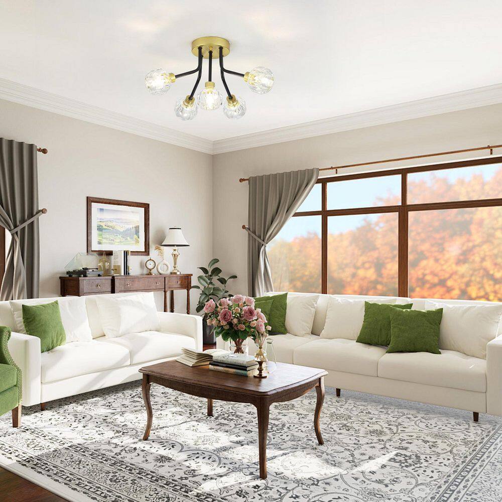 16.14 in. 5-Light Black Gold Transitional Semi-Flush Mount with No Bulbs Included - Hercitys