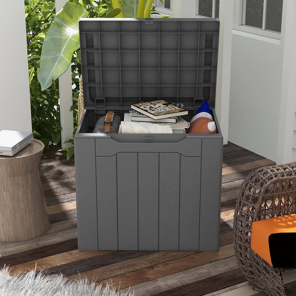 30 Gal. Grey Waterproof Resin Deck Box with Lockable Lid and Side Handles - Hercitys
