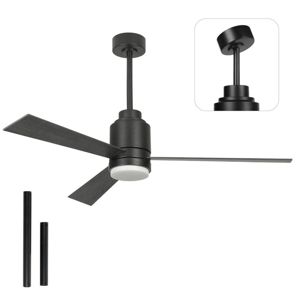 52 in. LED Black and Brown Indoor Ceiling Fan with Light, Quiet DC Motor,3-Color Dimmable, for Sloped Ceiling, 2-Downrod - Hercitys