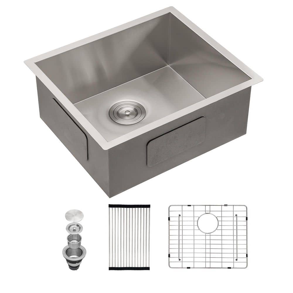 21 in. Undermount Single Bowl 18 Gauge Stainless Steel Bar Sink Kitchen Basin with Bottom Grid & Strainer - Hercitys