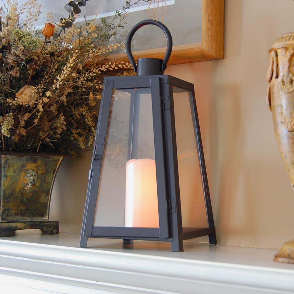 11 in. Tapered Metal Lantern with LED Candle - Hercitys