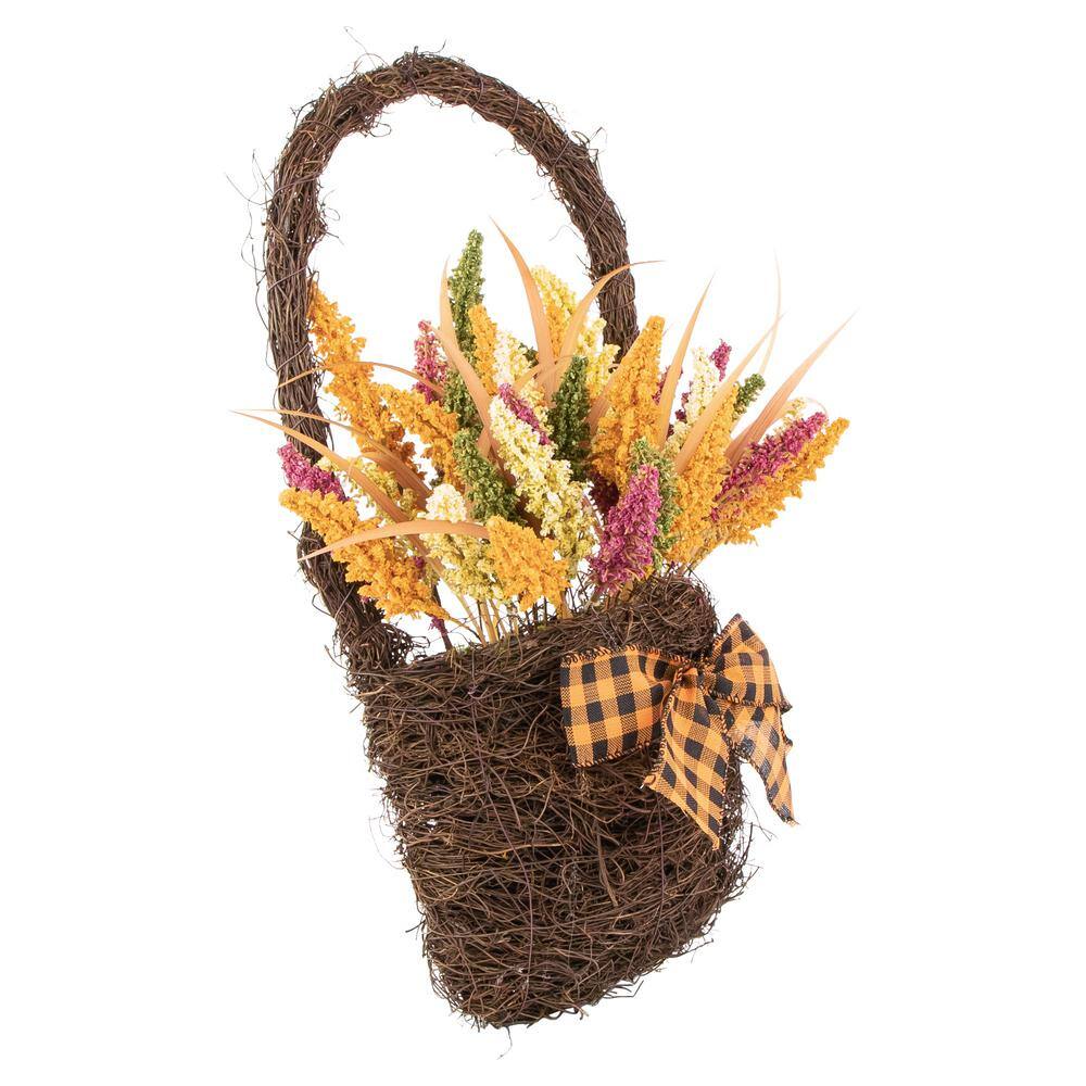 22 in. Autumn Harvest Hanging Basket with Artificial Fall Foliage - Hercitys