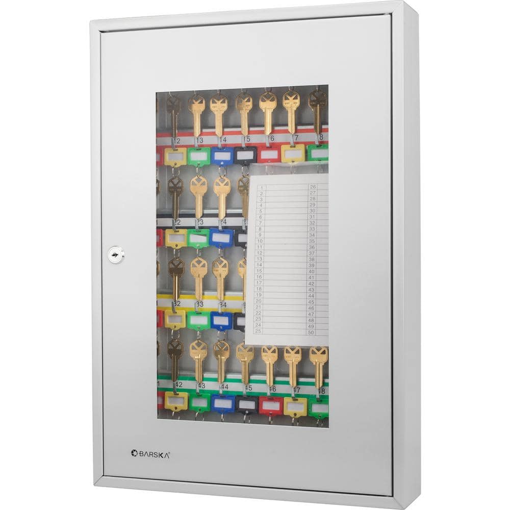 50-Position Steel Key Cabinet with Glass Door, Grey - Hercitys