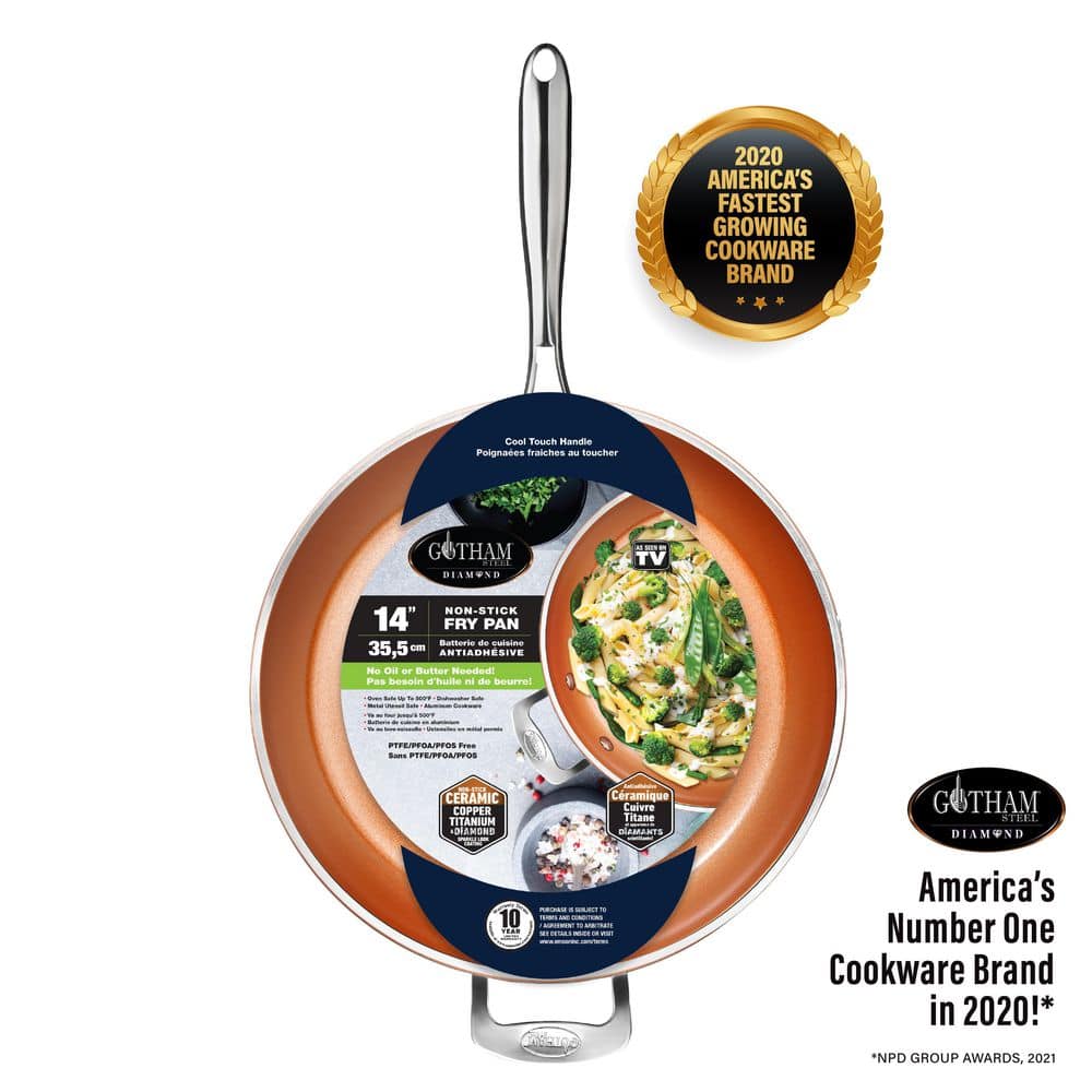 14 in. Aluminum Ti-Ceramic Nonstick Family Sized XL Skillet with Helper Handle - Hercitys