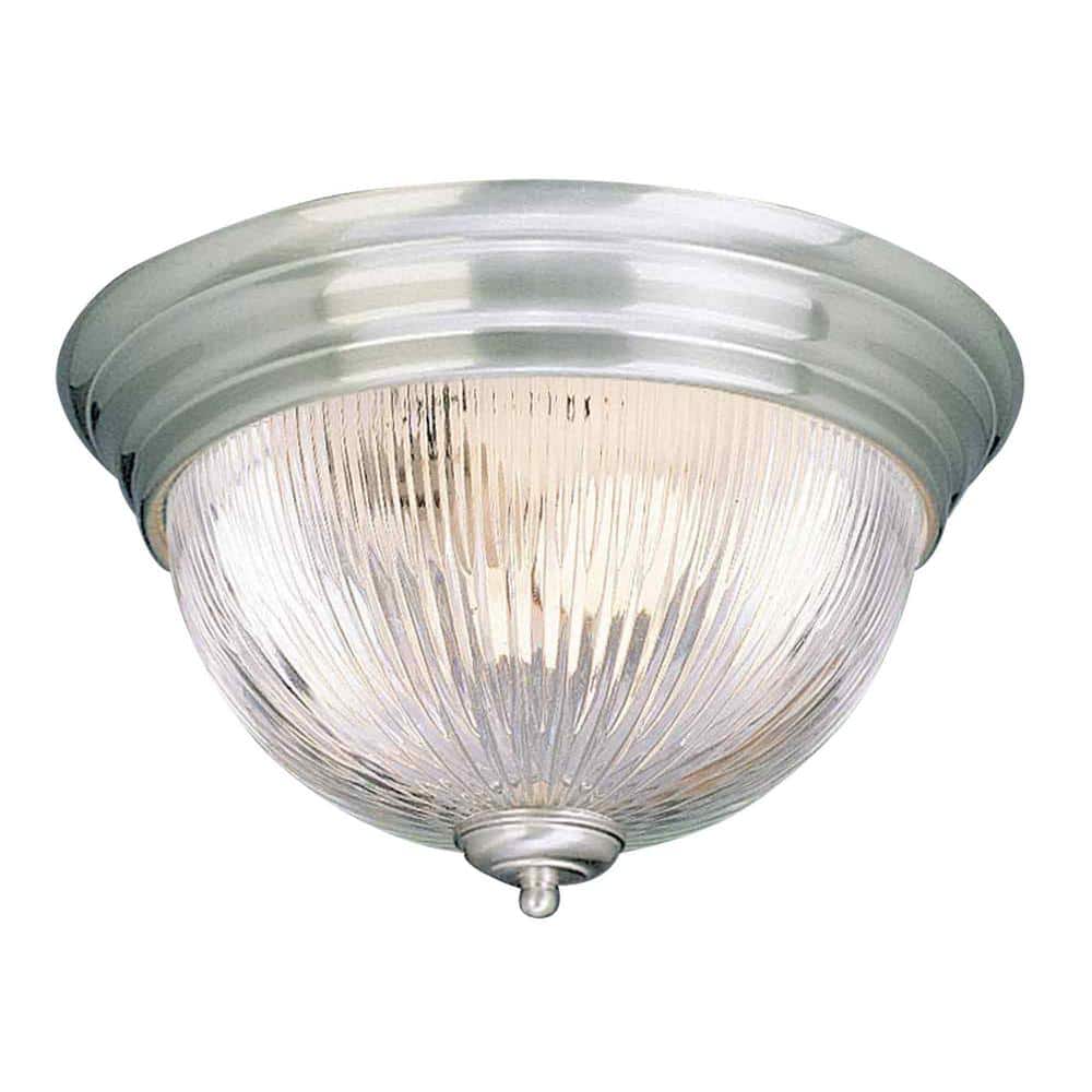 15 in. 3-Light Brushed Nickel Indoor Flush Mount with Clear Prismatic Glass Bowl - Hercitys