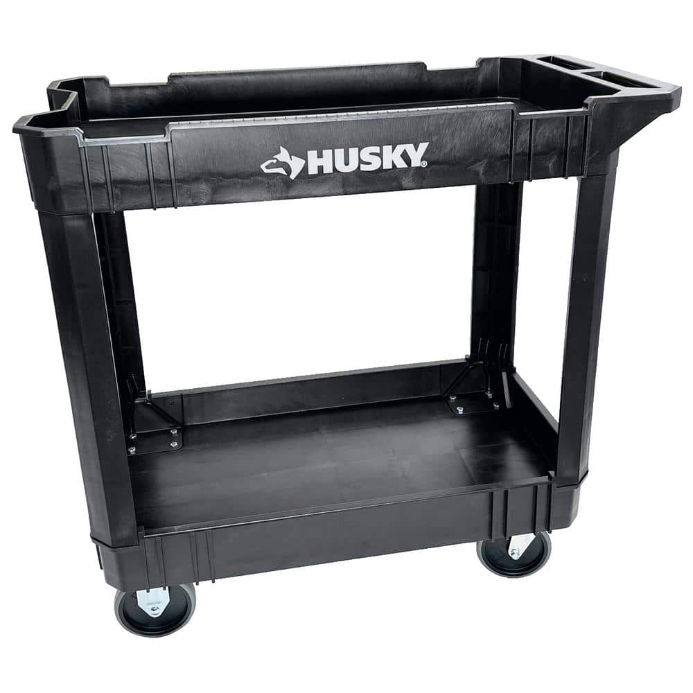 2-Tier Plastic 4-Wheeled Service Cart in Black with 500 lbs. Capacity - Hercitys