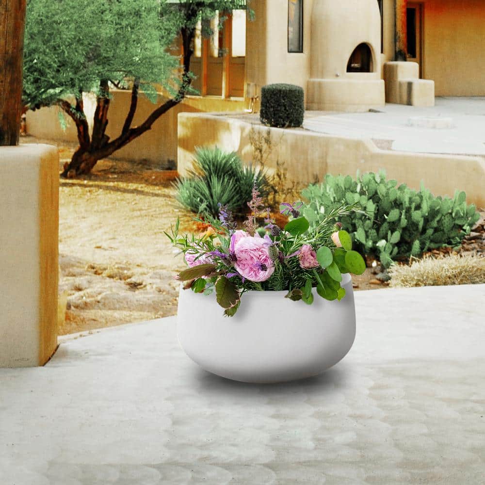 20 in. D Round Solid White Concrete Planter with Drainage Hole, Modern Flower Pot, Outdoor Planter Pot for Garden, - Hercitys