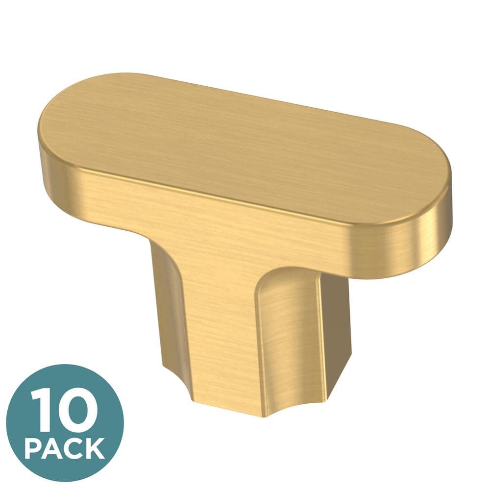 (10-Pack) Scalloped 1-5/8 in. (42 mm) Modern Gold T-Shaped Bar Cabinet Knobs - Hercitys