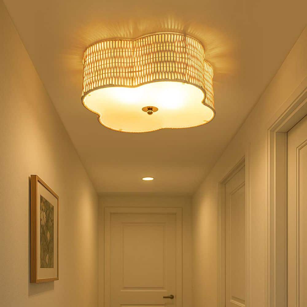 16.75 in. 2-Light Rattan Ceiling Flush Mount with Glass Bottom - Hercitys