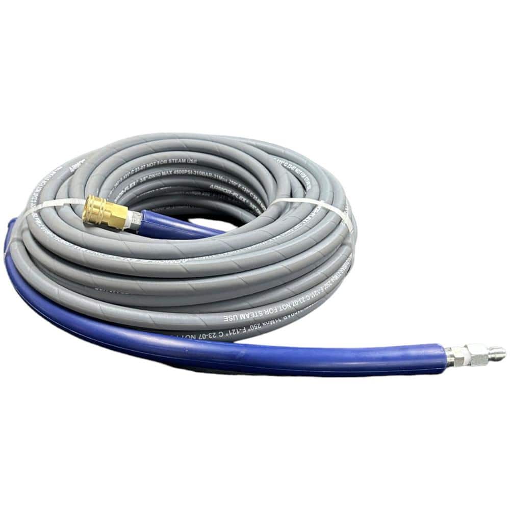 3/8 ft. x 100 ft. Gray Pressure Washer Replacement Hose, Non-Marking with Quick Disconnects - Hercitys