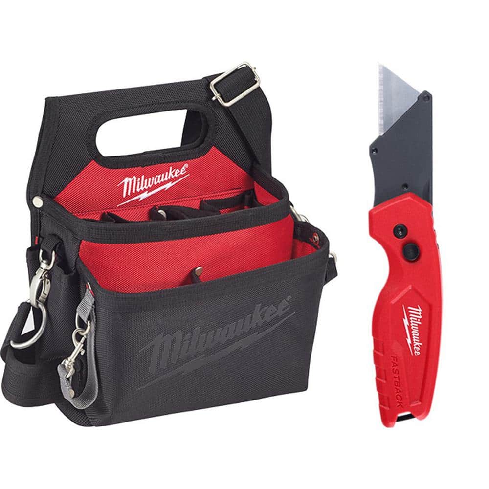 15-Pocket Electricians Tool Holder with Quick Adjust Belt and FASTBACK Compact Utility Knife - Hercitys