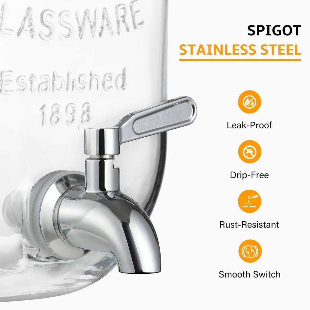 2 Gal. Glass Beverage Dispenser, Drink Dispenser with 18/8 Stainless Steel Spigot and Lid for Parties - Hercitys