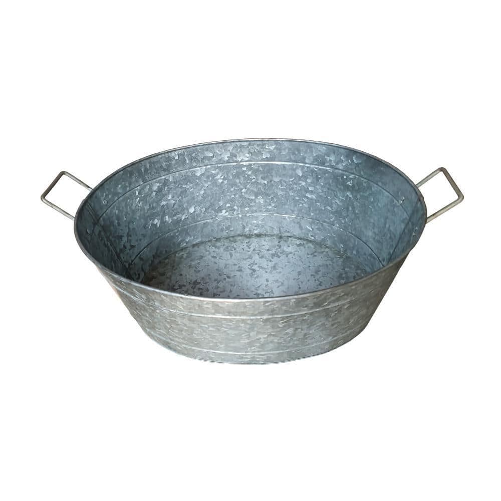 1.1 Gal. Small Silver Steel Embossed Design Oval Shape Galvanized Steel Tub with Side Handles - Hercitys