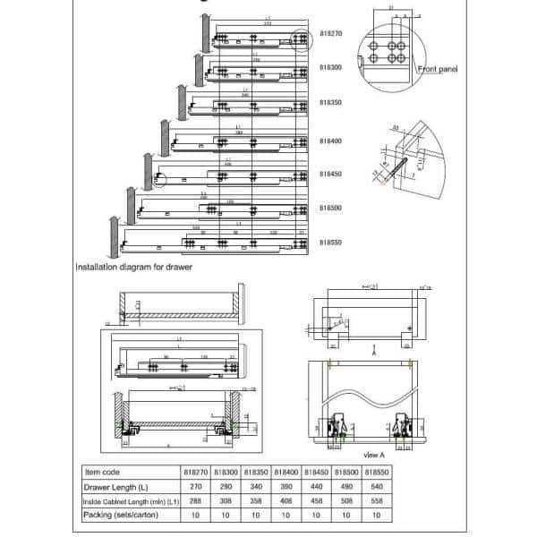(Pair) 19-11/16 in. (500 mm) Full Extension Concealed Undermount Soft-Close Drawer Slide - Hercitys