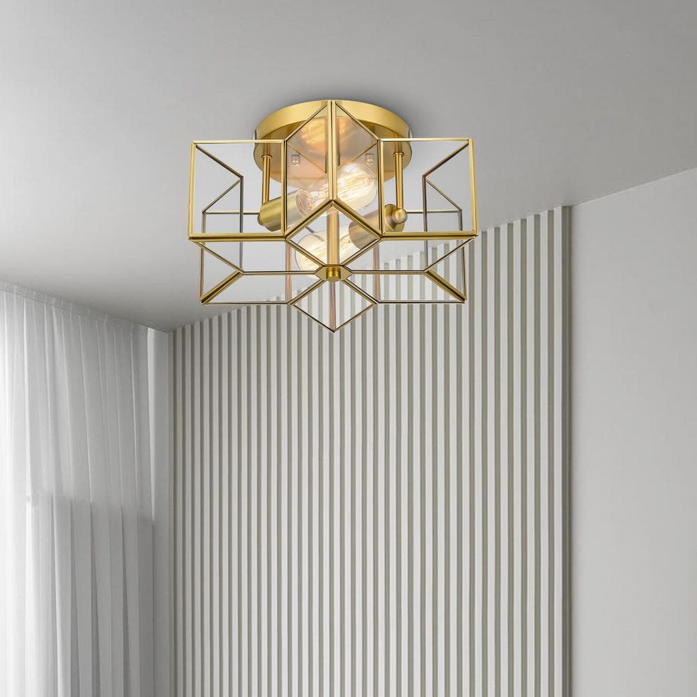 13.3 in. 2-Light Gold Flush Mount with Star Glass Shade - Hercitys