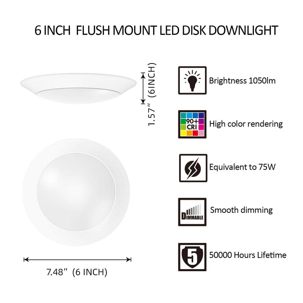 24-Pack 7.5 in. 90 CRI 3000K Warm White Dimmable Integrated LED Flush Mount Ceiling Light Disk Light - Hercitys
