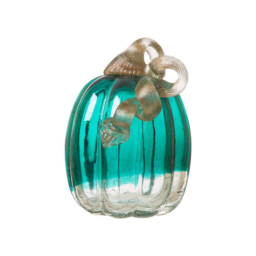 5.51 in. H Pumpkin Turquoise Crackle Glass - Hercitys