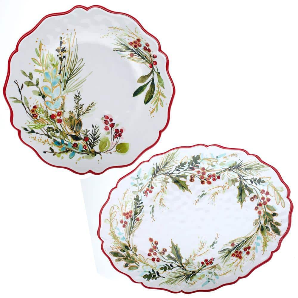 14 in. Multi-Colored Christmas Gatherings Melamine Platter (Set of 2) - Hercitys