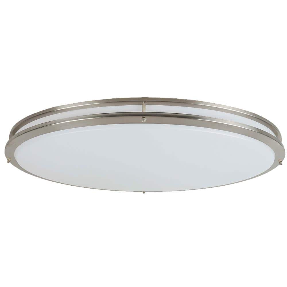 32.25 in. 200-Watt Modern Brushed Nickel Integrated LED Flush Mount with White Acrylic Shade - Hercitys