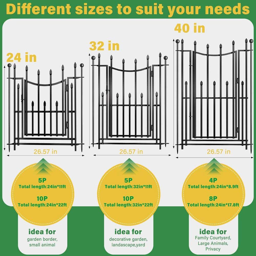 5 Panels 24 in. Heavy-Duty Rustproof Metal Decorative Garden Fence with Gate Portable Temporary Barrier - Hercitys