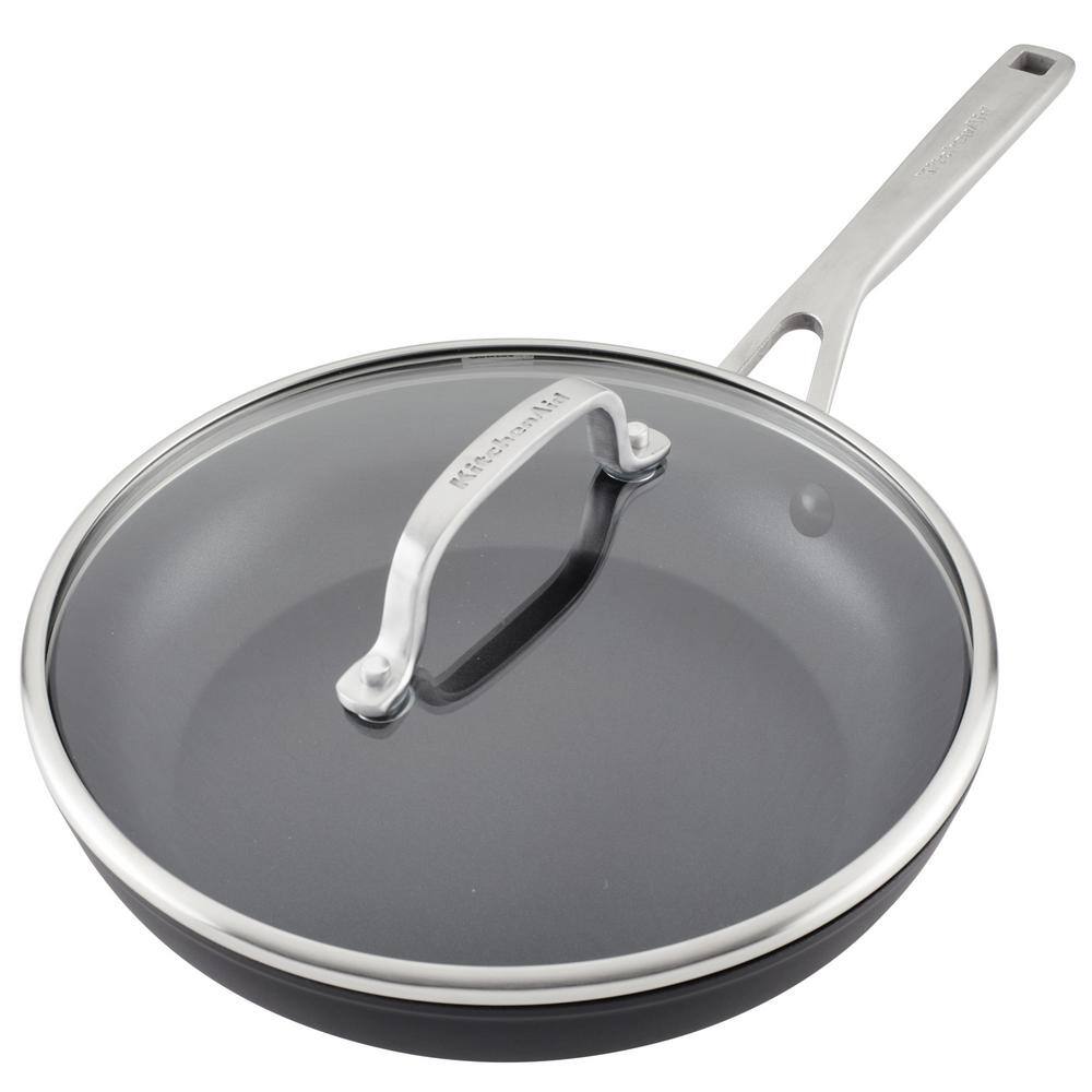 10 in. Hard Anodized Aluminum Nonstick Frying Pan with Lid Black - Hercitys