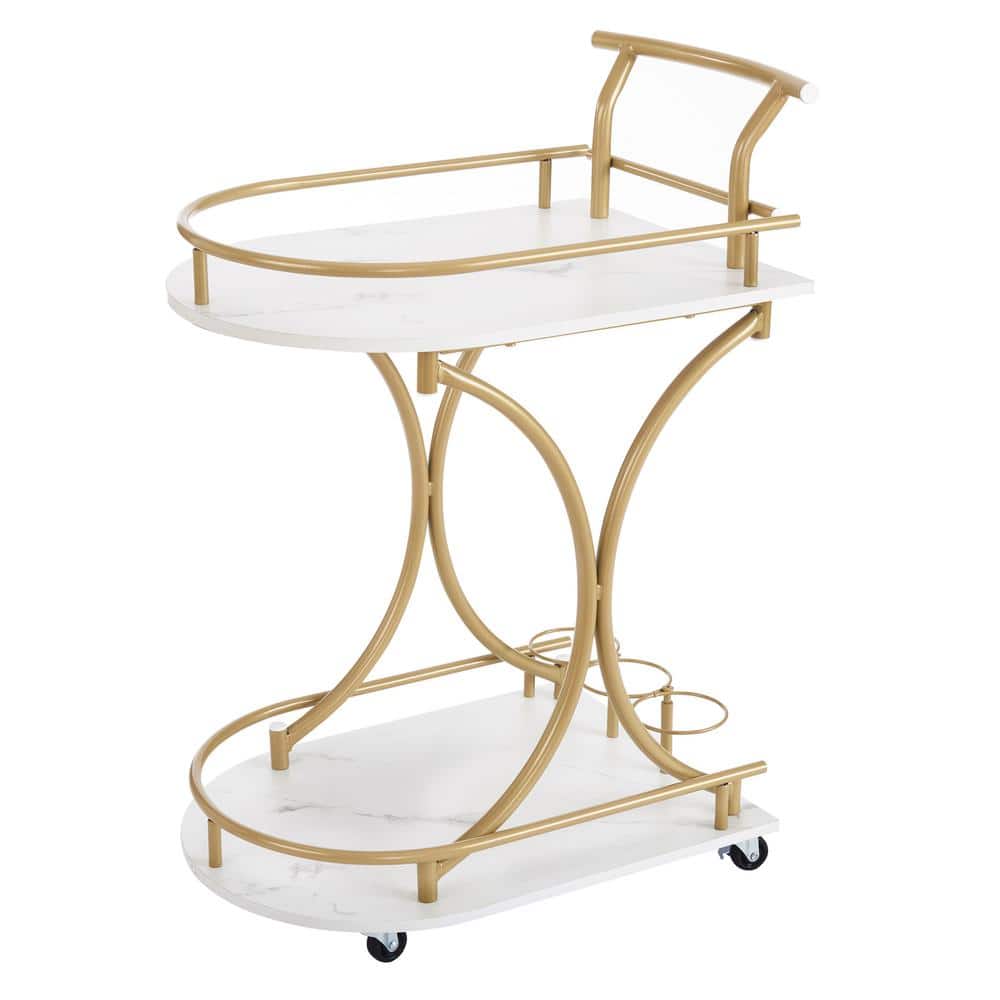 2-Tier Mobile Bar Serving Cart, Wine Cart for Kitchen Cart, Beverage Cart with Wine Rack and Glass Holder - Hercitys