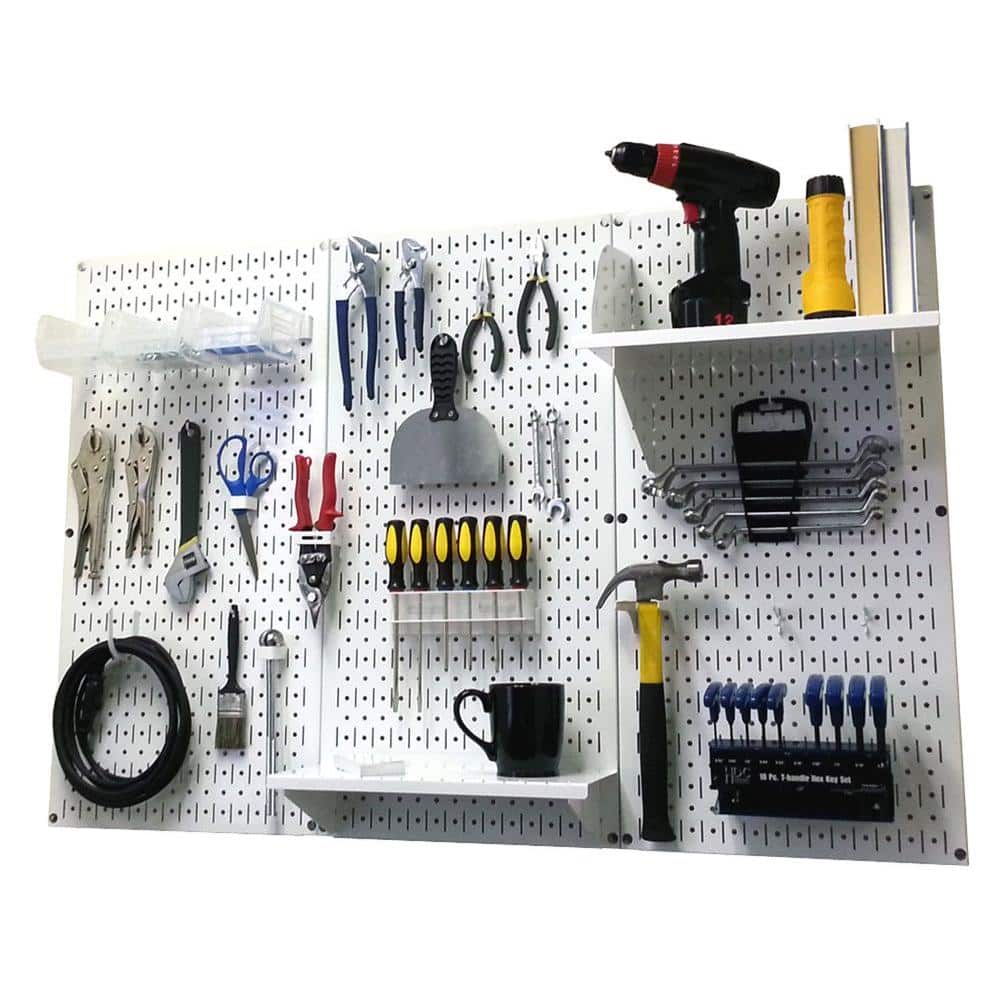 32 in. x 48 in. Metal Pegboard Standard Tool Storage Kit with White Pegboard and White Peg Accessories - Hercitys