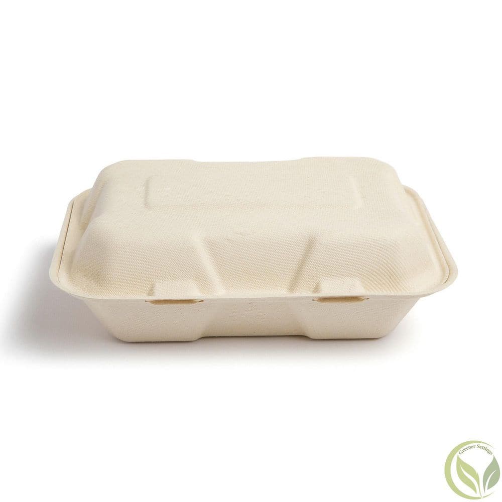 100% Compostable Paper Take-Out Container 9 in. x 6 in. Clamshell [75-Pack] - Hercitys