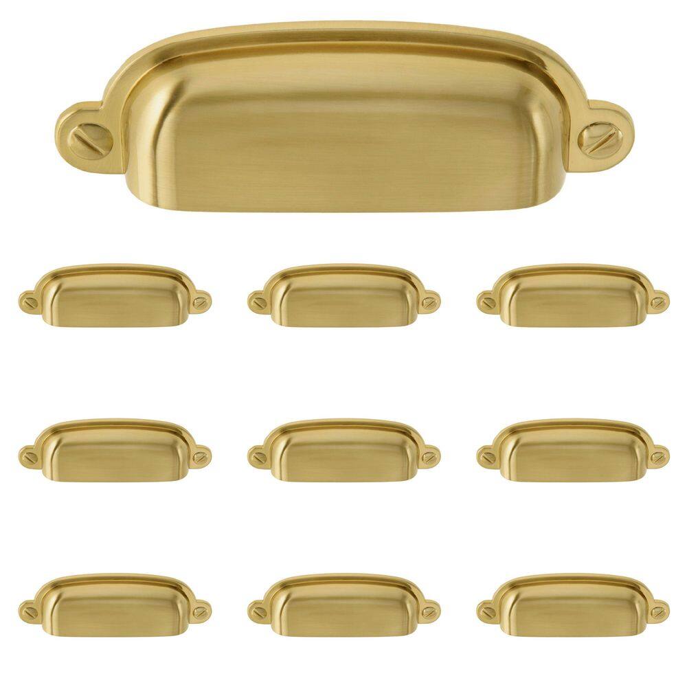 10-Pack Garner 2-3/4 in. (70 mm) Center-to-Center Traditional Satin Brass Cup Drawer Pull - Hercitys