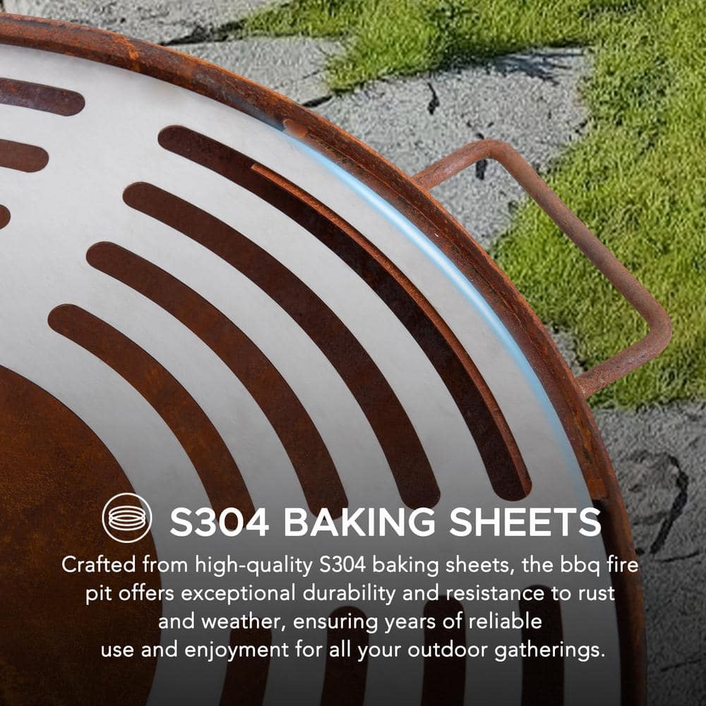 28 in. Outdoor Fire Pit Steel Rustic Patio Wood Burning Fire Pit with Stainless Steel Baking Sheet and Fire Poker - Hercitys