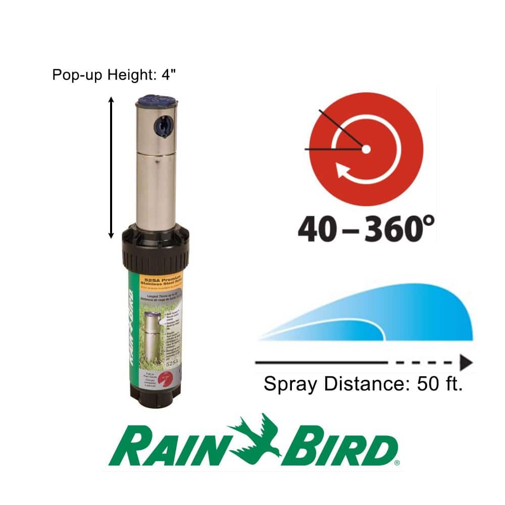 52SA 4 in. Pop-Up Stainless Steel Gear-Drive Rotor Sprinkler, 40-360 Degree Pattern, Adjustable 25-50 ft. - Hercitys