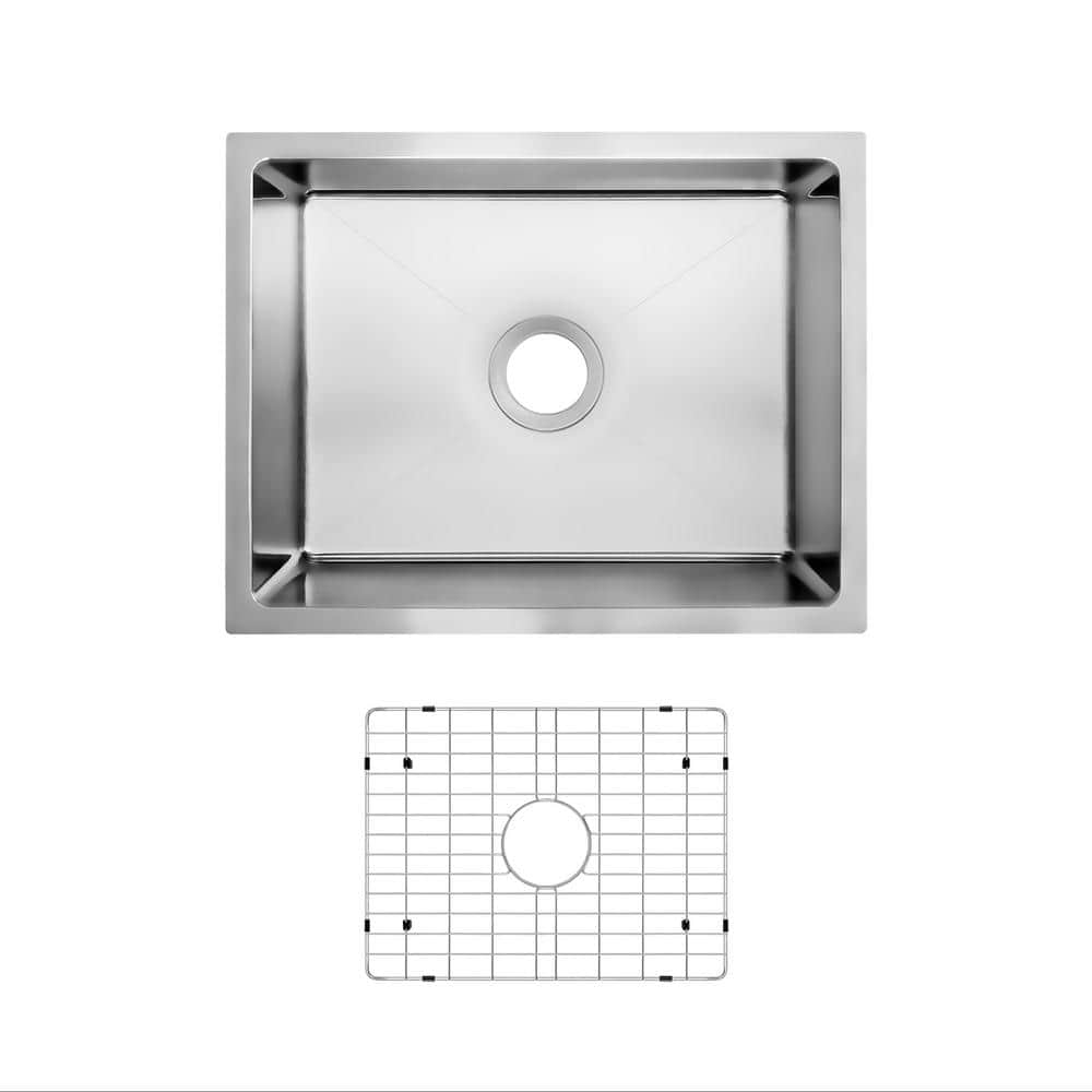 23 in. Tiny Radius Undermount Single Bowl 18-Gauge Stainless Steel Kitchen Sink with Bottom Grid - Hercitys