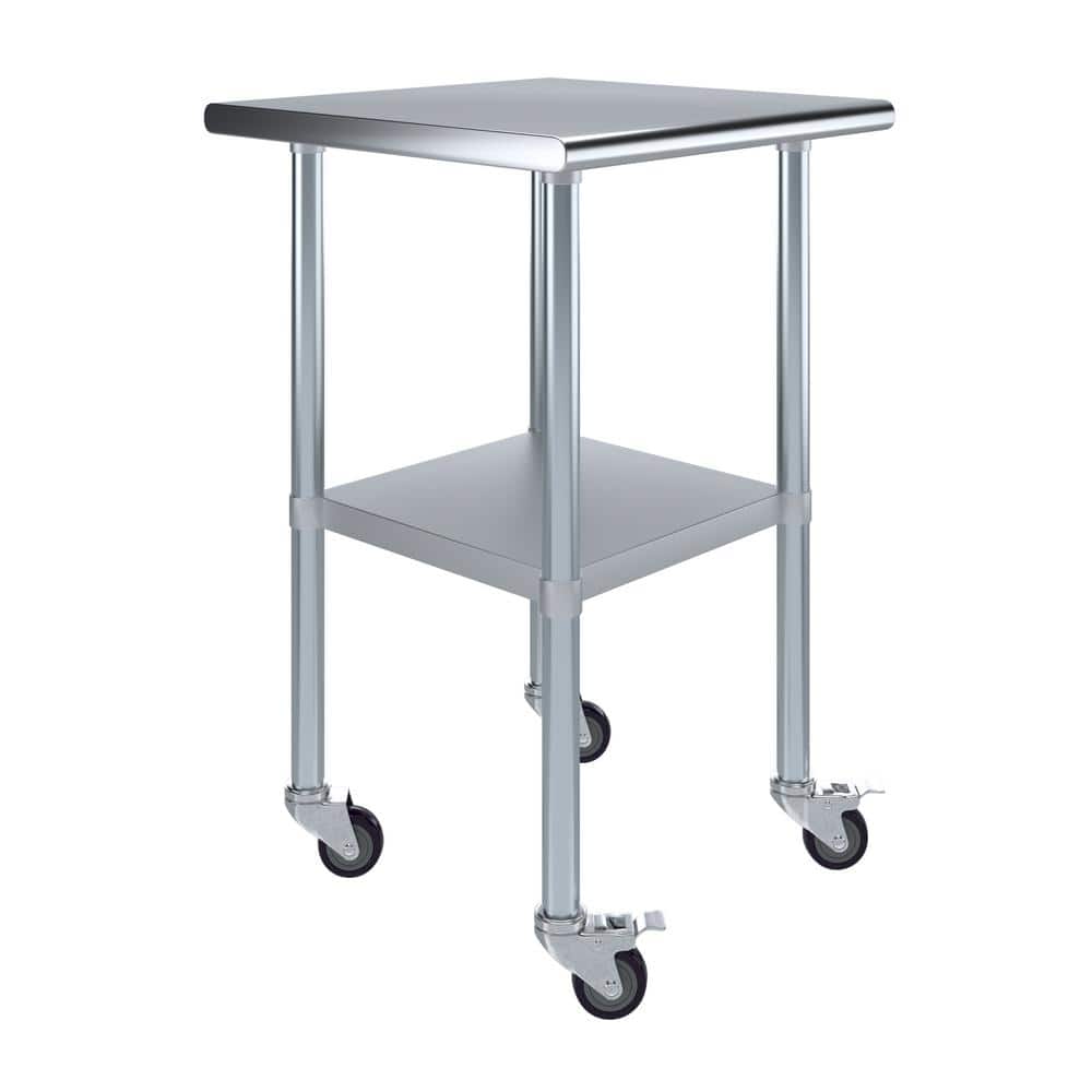 24 in. x 24 in. Stainless Steel Work Table with Casters : Mobile Metal Kitchen Utility Table with Bottom Shelf - Hercitys