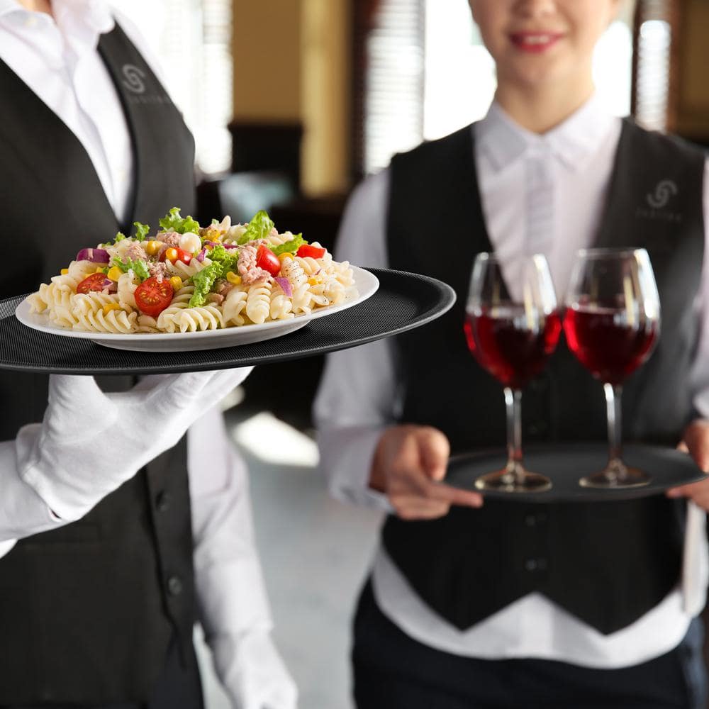 11 in. x .75 in. Round Plastic Non-Slip Serving Trays, Black-NSF Food Service (Set of 4) - Hercitys